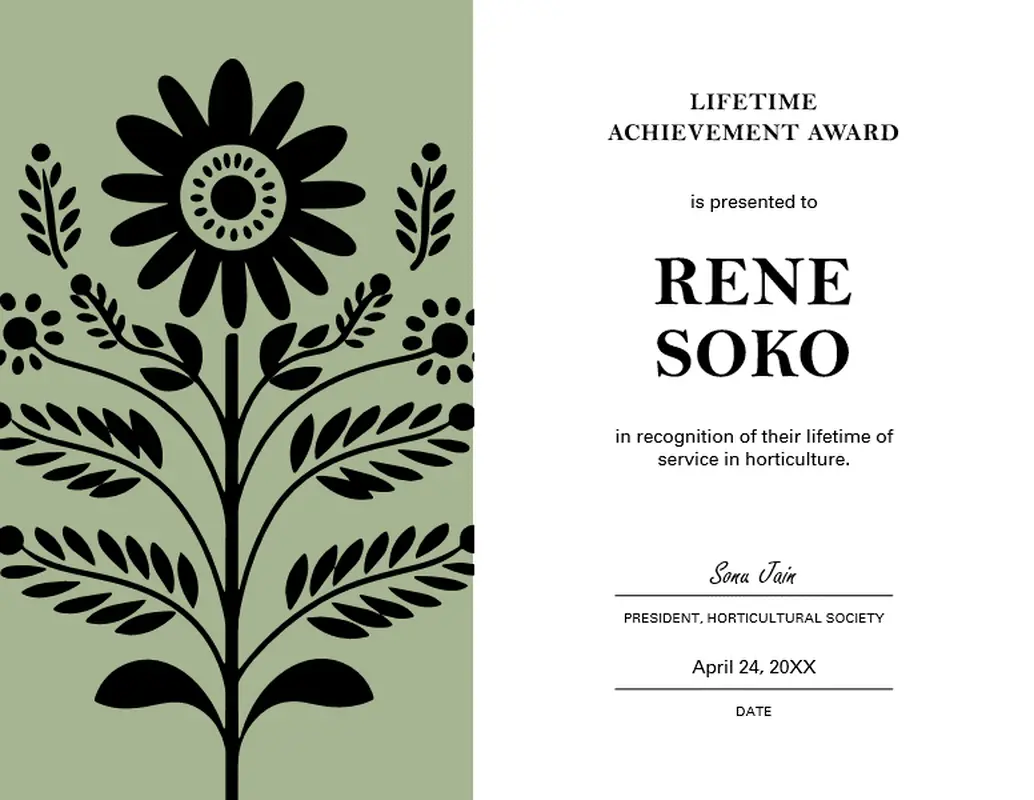 Lifetime achievement award certificate